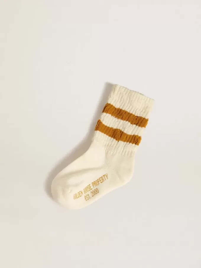 Calzini bianchi per bambini con strisce color tabacco
