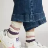 Calzini bianchi per bambini con strisce rosa e viola Calzini bianchi per bambini con strisce rosa e viola