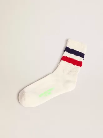 Calzini bianchi vintage con dettagli consumati e righe bicolori