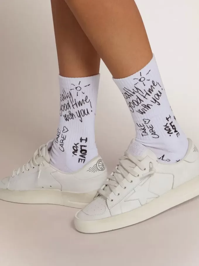 Calzini bianco ottico con scritte nere