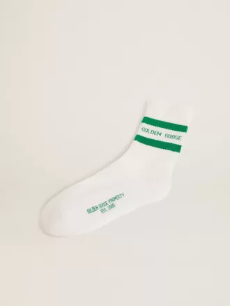 Calzini in cotone con finiture consumate, strisce verdi e logo