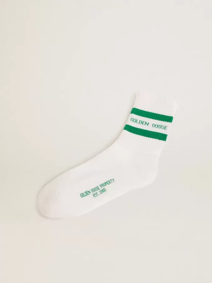 Calzini in cotone con finiture consumate, strisce verdi e logo Calzini in cotone con finiture consumate, strisce verdi e logo