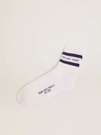 Calzini in cotone con finiture distressed, strisce blu e logo