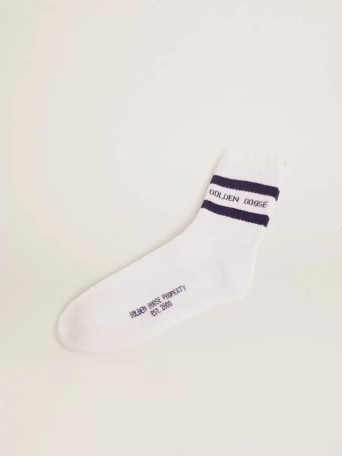 Calzini in cotone con finiture distressed, strisce blu e logo Calzini in cotone con finiture distressed, strisce blu e logo