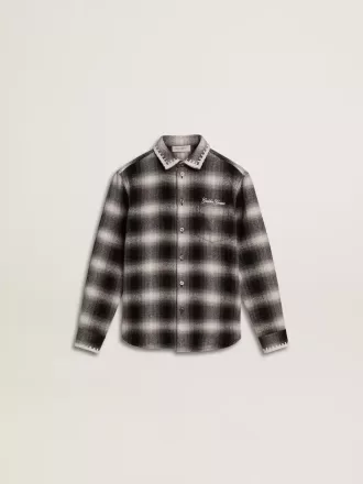 Camicia a quadri bianchi e neri con ricami bianchi per bambini