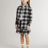 Camicia a quadri bianchi e neri con ricami bianchi per bambini