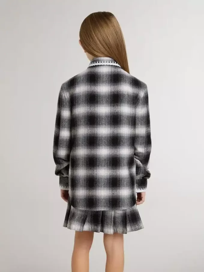 Camicia a quadri bianchi e neri con ricami bianchi per bambini