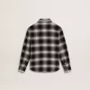 Camicia a quadri bianchi e neri con ricami bianchi per bambini