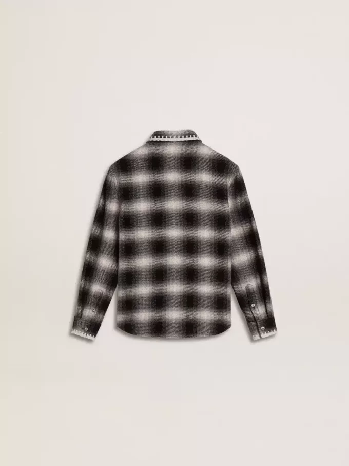 Camicia a quadri bianchi e neri con ricami bianchi per bambini