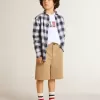 Camicia a quadri blu e bianca da bambino con stampa sul retro