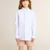 Camicia a righe da bambina con scritta ricamata sulla tasca