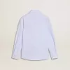 Camicia a righe da bambina con scritta ricamata sulla tasca
