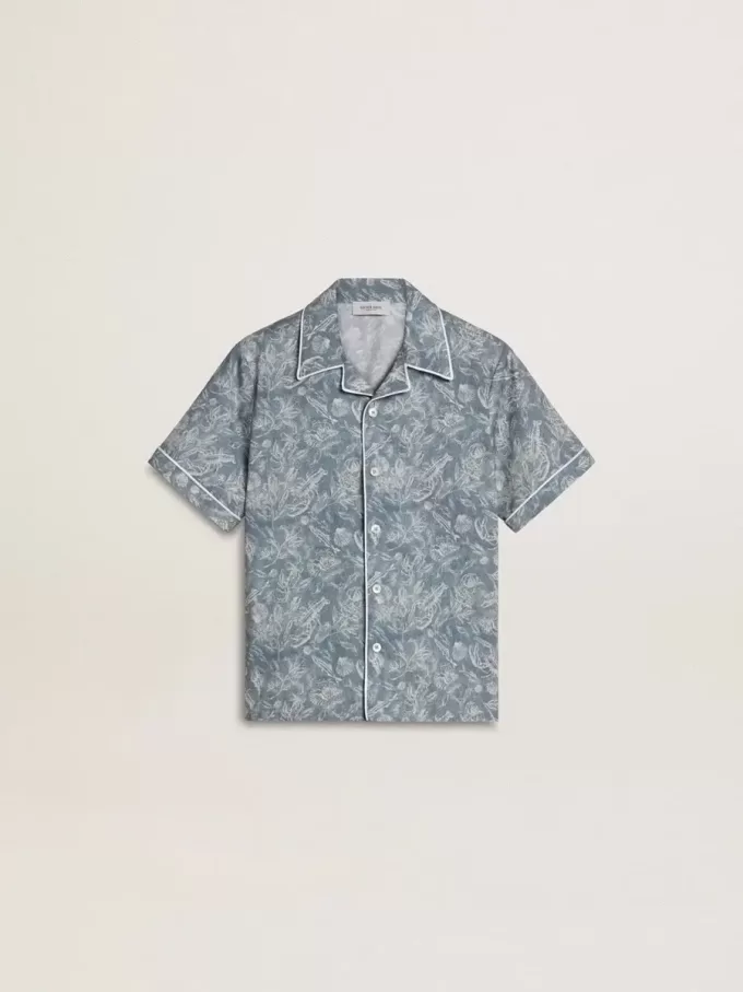 Camicia blu da bambino con stampa bianca