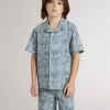 Camicia blu da bambino con stampa bianca