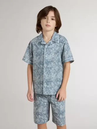 Camicia blu da bambino con stampa bianca