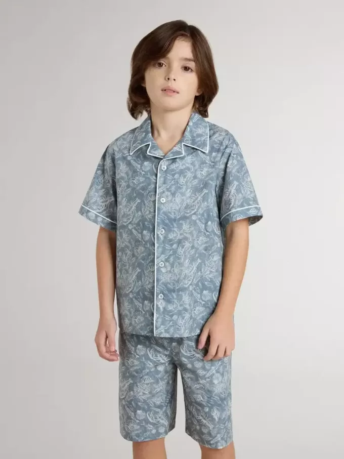 Camicia blu da bambino con stampa bianca