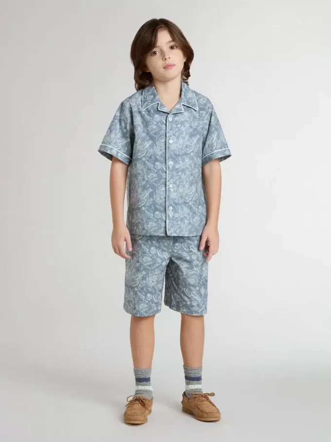 Camicia blu da bambino con stampa bianca