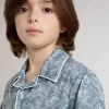 Camicia blu da bambino con stampa bianca