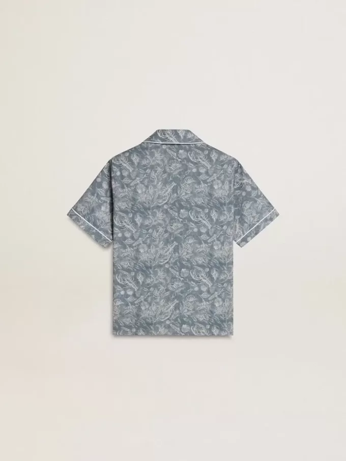 Camicia blu da bambino con stampa bianca