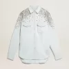 Camicia boyfriend da donna sbiancata con cristalli cabochon Camicia boyfriend da donna sbiancata con cristalli cabochon