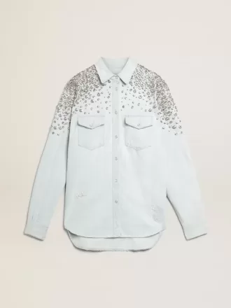Camicia boyfriend da donna sbiancata con cristalli cabochon