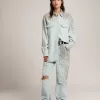 Camicia boyfriend da donna sbiancata con cristalli cabochon Camicia boyfriend da donna sbiancata con cristalli cabochon