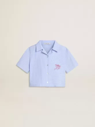 Camicia corta da bambina in cotone a righe azzurro