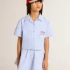 Camicia corta da bambina in cotone a righe azzurro