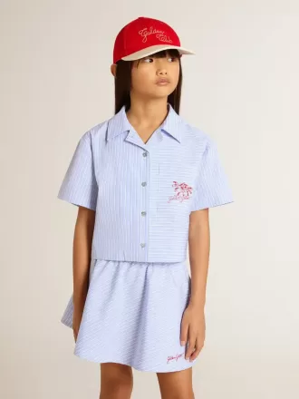 Camicia corta da bambina in cotone a righe azzurro