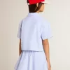 Camicia corta da bambina in cotone a righe azzurro