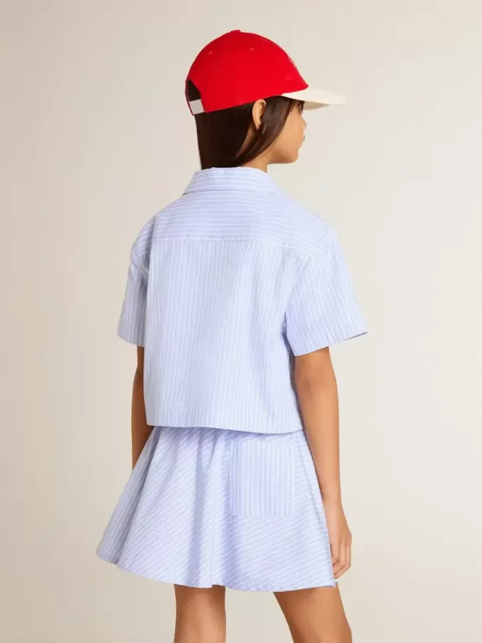 Camicia corta da bambina in cotone a righe azzurro