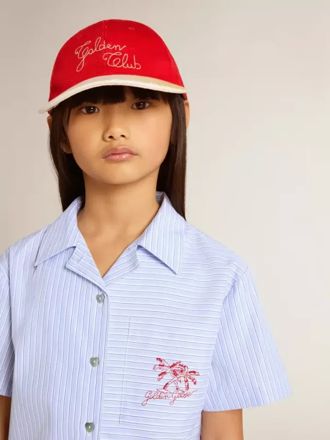 Camicia corta da bambina in cotone a righe azzurro