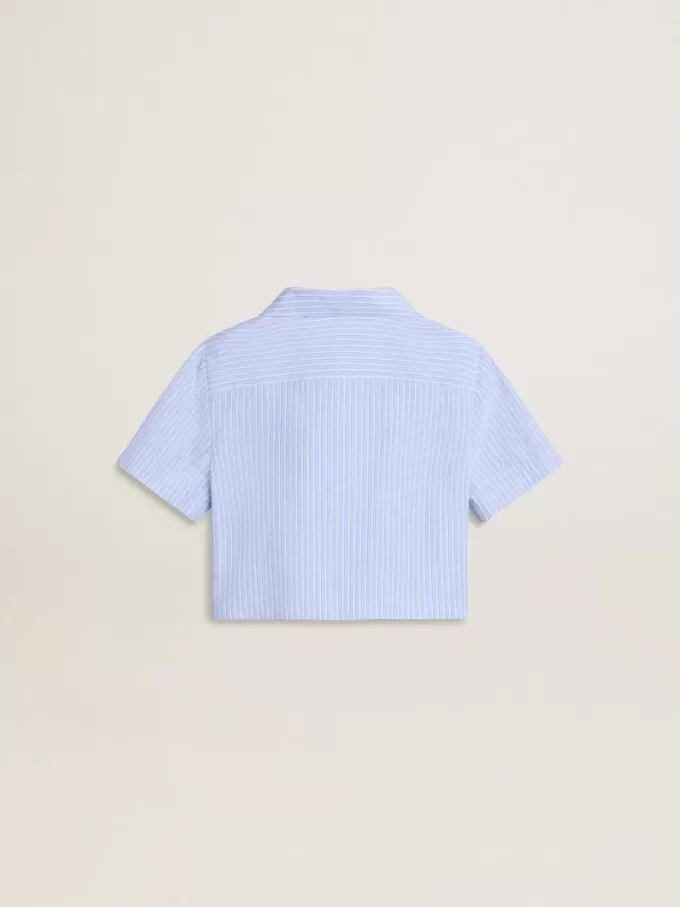 Camicia corta da bambina in cotone a righe azzurro