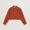 Camicia corta da donna in jacquard rosso mattone con maniche larghe