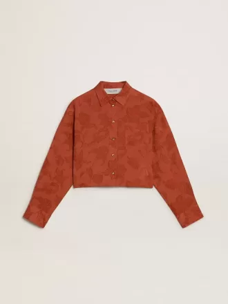 Camicia corta da donna in jacquard rosso mattone con maniche larghe