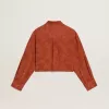 Camicia corta da donna in jacquard rosso mattone con maniche larghe