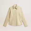 Camicia écru a righe con cristalli ricamati