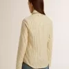 Camicia écru a righe con cristalli ricamati