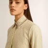 Camicia écru a righe con cristalli ricamati