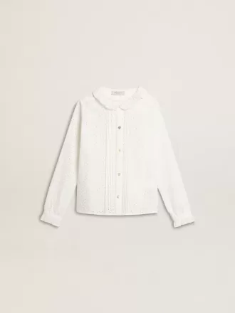 Camicia da bambina in cotone bianco con ricami inglesi
