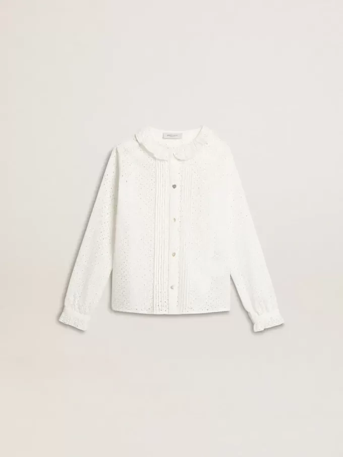 Camicia da bambina in cotone bianco con ricami inglesi Camicia da bambina in cotone bianco con ricami inglesi