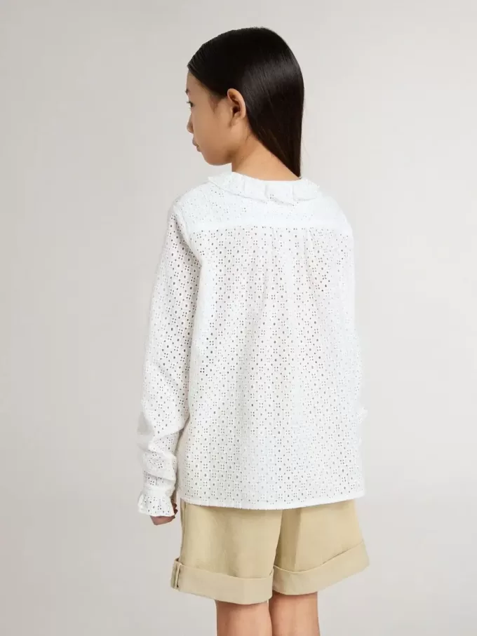 Camicia da bambina in cotone bianco con ricami inglesi Camicia da bambina in cotone bianco con ricami inglesi