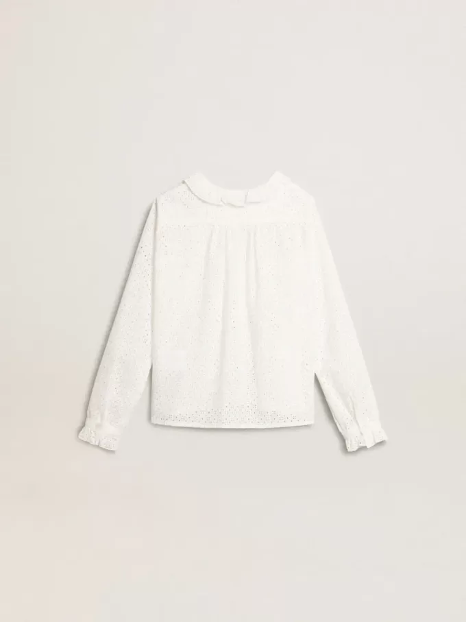 Camicia da bambina in cotone bianco con ricami inglesi Camicia da bambina in cotone bianco con ricami inglesi