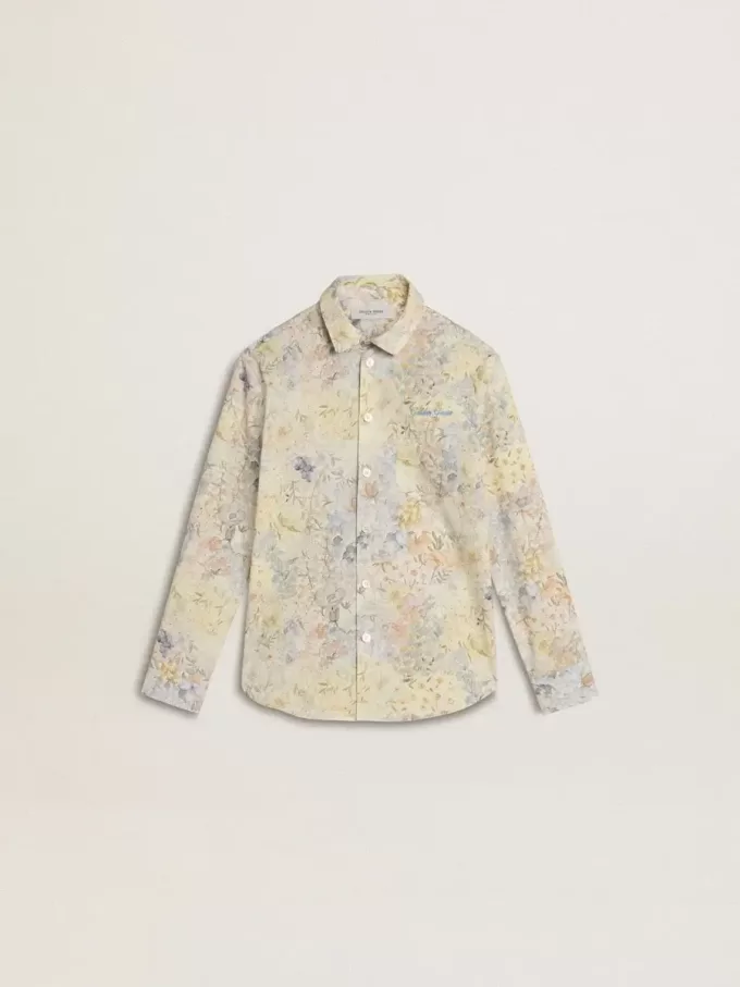 Camicia da bambina in cotone con stampa floreale multicolore Camicia da bambina in cotone con stampa floreale multicolore