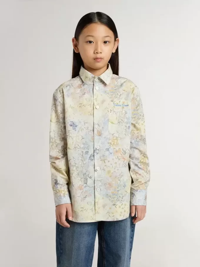 Camicia da bambina in cotone con stampa floreale multicolore Camicia da bambina in cotone con stampa floreale multicolore