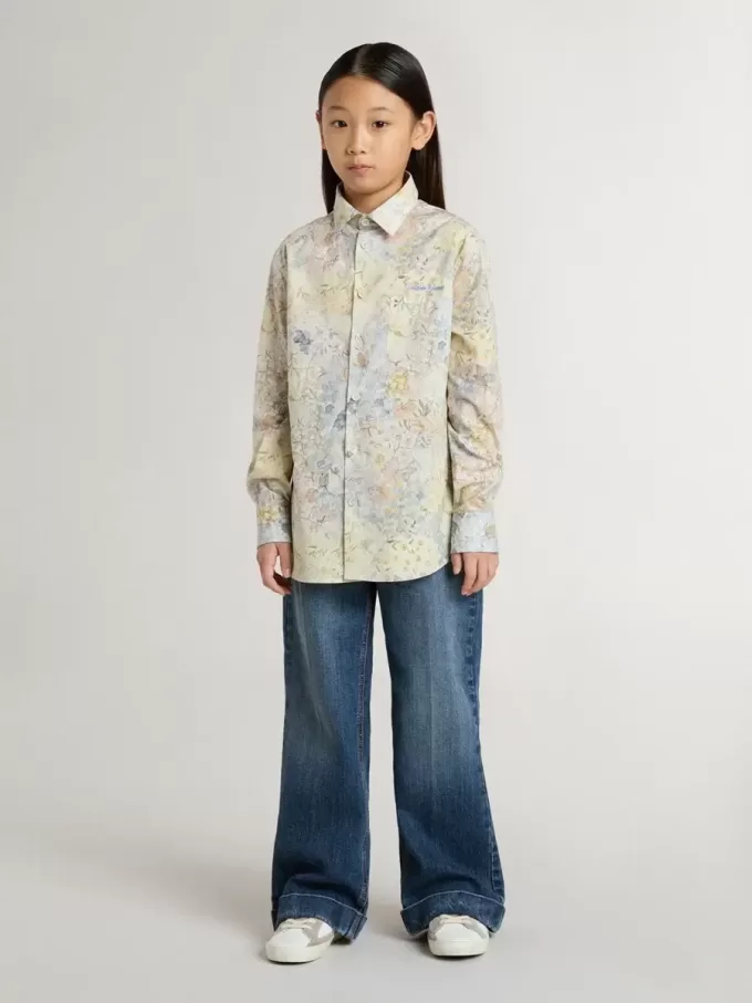 Camicia da bambina in cotone con stampa floreale multicolore Camicia da bambina in cotone con stampa floreale multicolore