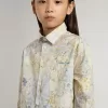 Camicia da bambina in cotone con stampa floreale multicolore Camicia da bambina in cotone con stampa floreale multicolore