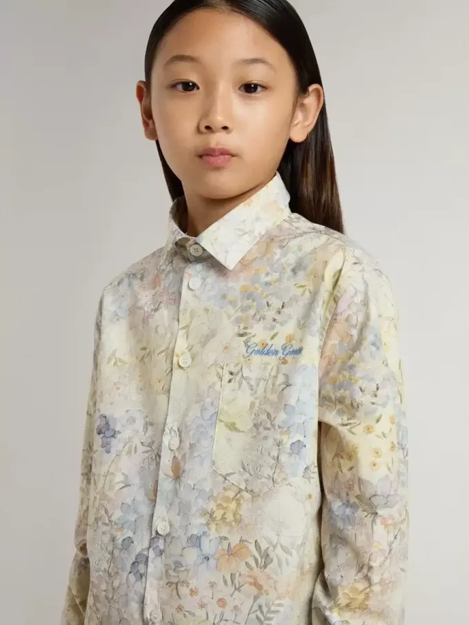 Camicia da bambina in cotone con stampa floreale multicolore Camicia da bambina in cotone con stampa floreale multicolore