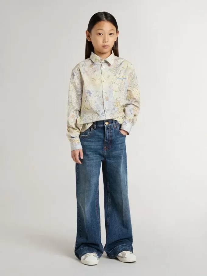 Camicia da bambina in cotone con stampa floreale multicolore Camicia da bambina in cotone con stampa floreale multicolore