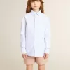 Camicia da bambino in cotone a righe azzurro e bianco con logo ricamato Camicia da bambino in cotone a righe azzurro e bianco con logo ricamato